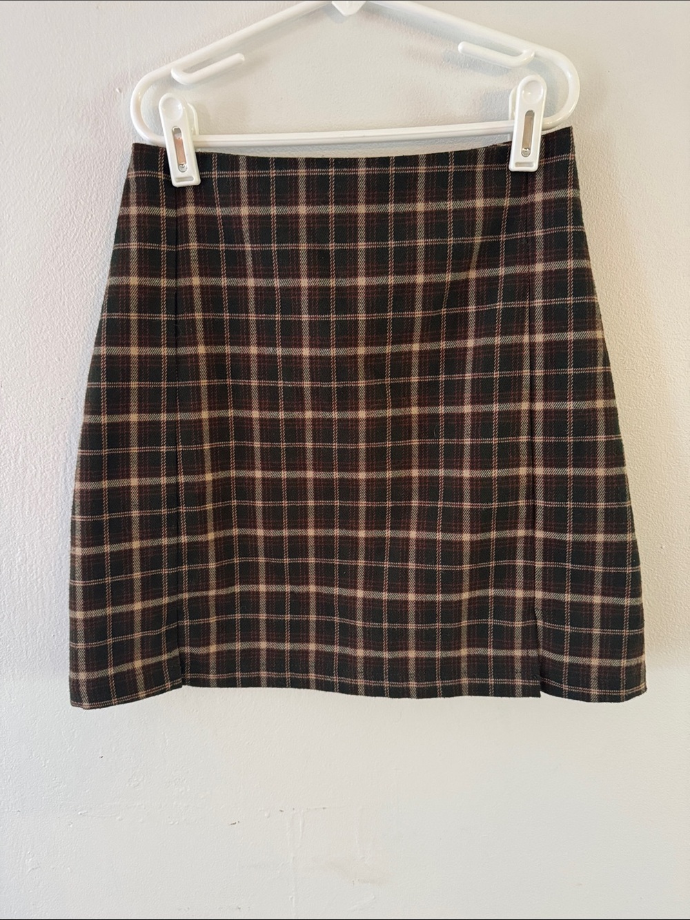 Brandy Melville Brown and Tan Plaid Mini Skirt Sz XS